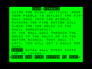 Coco-Pinball intro screen