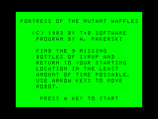 Fortress of the Mutant Waffles intro screen