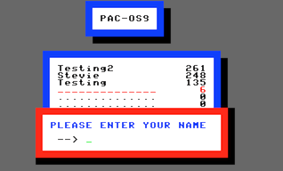 Pac-OS9 Version 2 High Score screen
