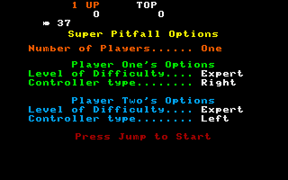 Super Pitfall option settings screen