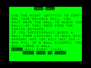 Trapball intro screen