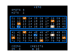 Keno game screen