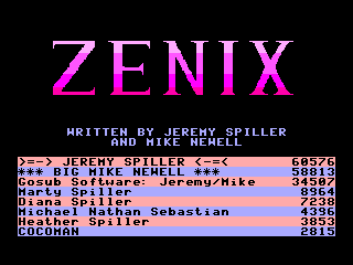 Zenix intro screen