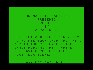 Zero Gravity Intro screen