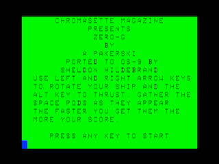 Zero Gravity Intro screen (Level 1 OS9 port)